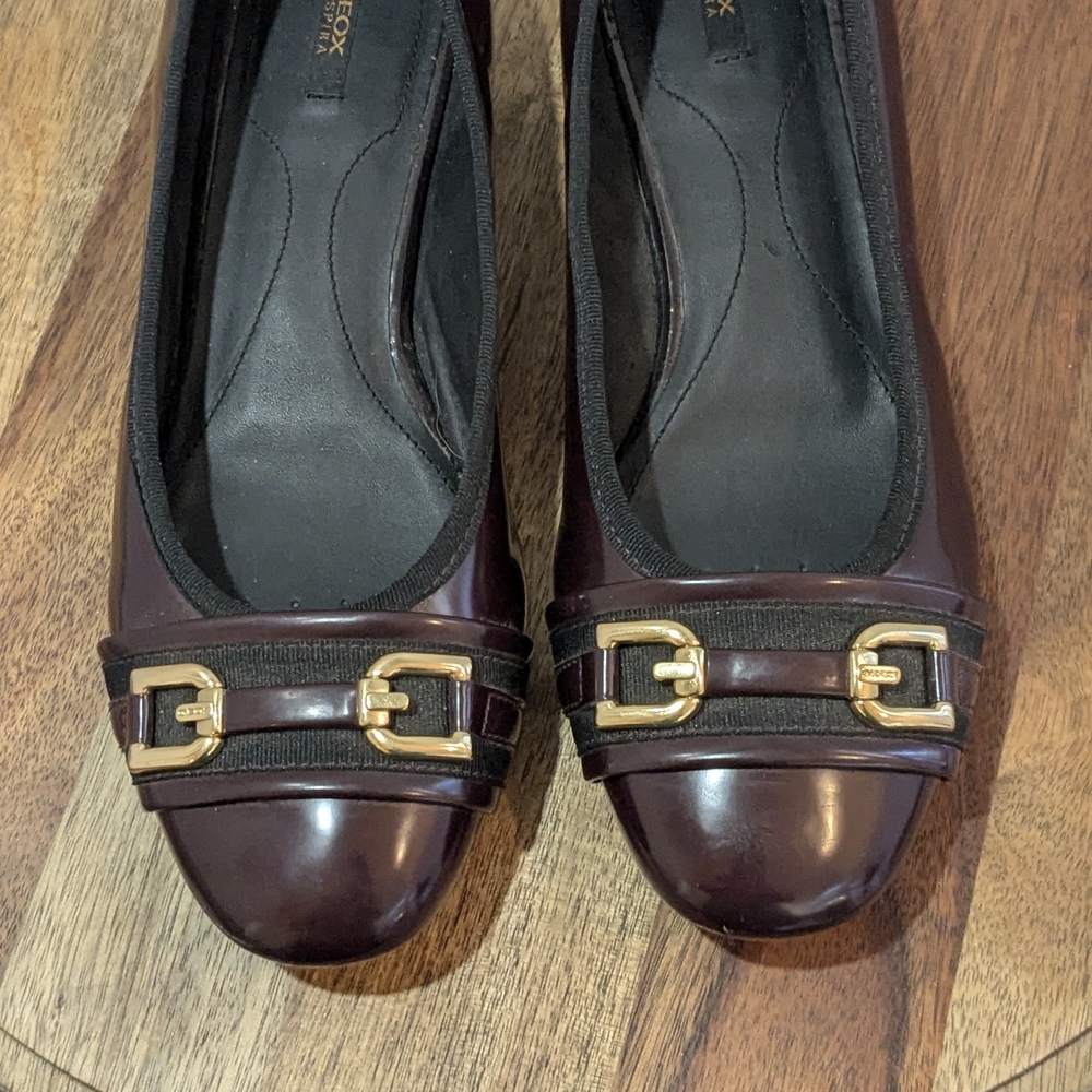 Geox Respira Patent Horsebit Flats Burgundy Comfort Breathable Office Loafer